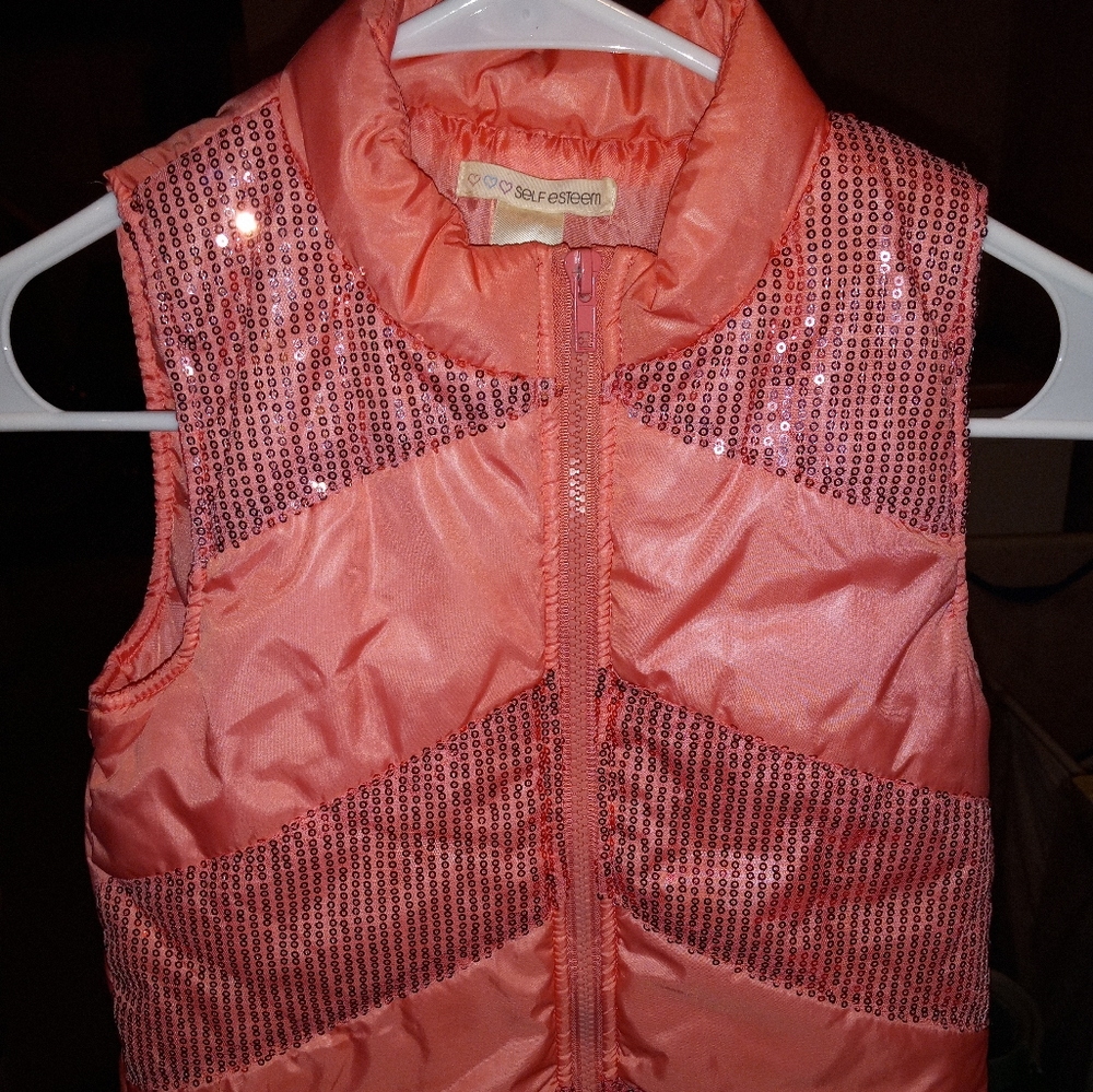 Girls Size 7-8 Pink Bling Zip-Up Vest Jacket